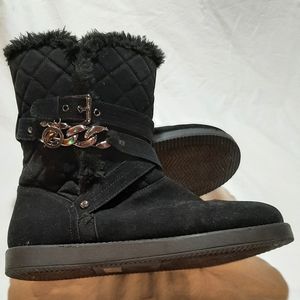 G BY GUESS - Women's suede boot, black, faux fur lined, Size 9M